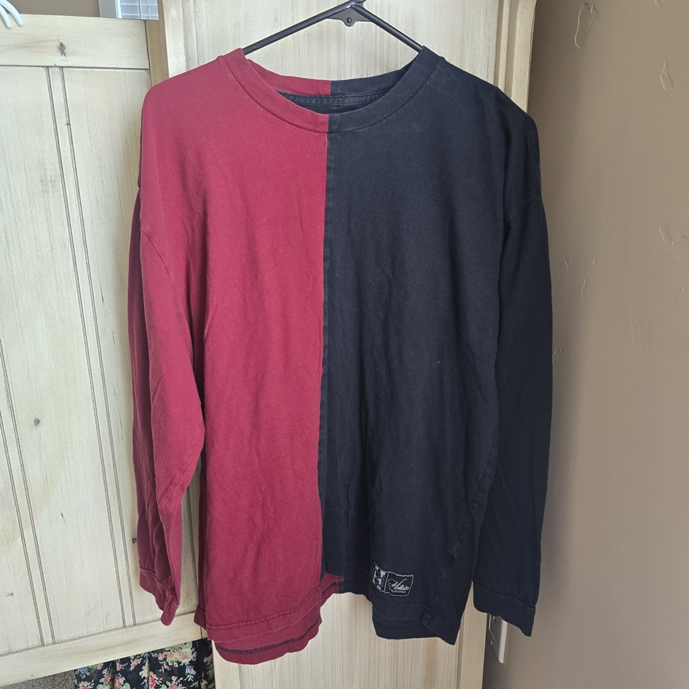 Hollister Long Sleeve Top Size Large Red And Black. 100% Cotton